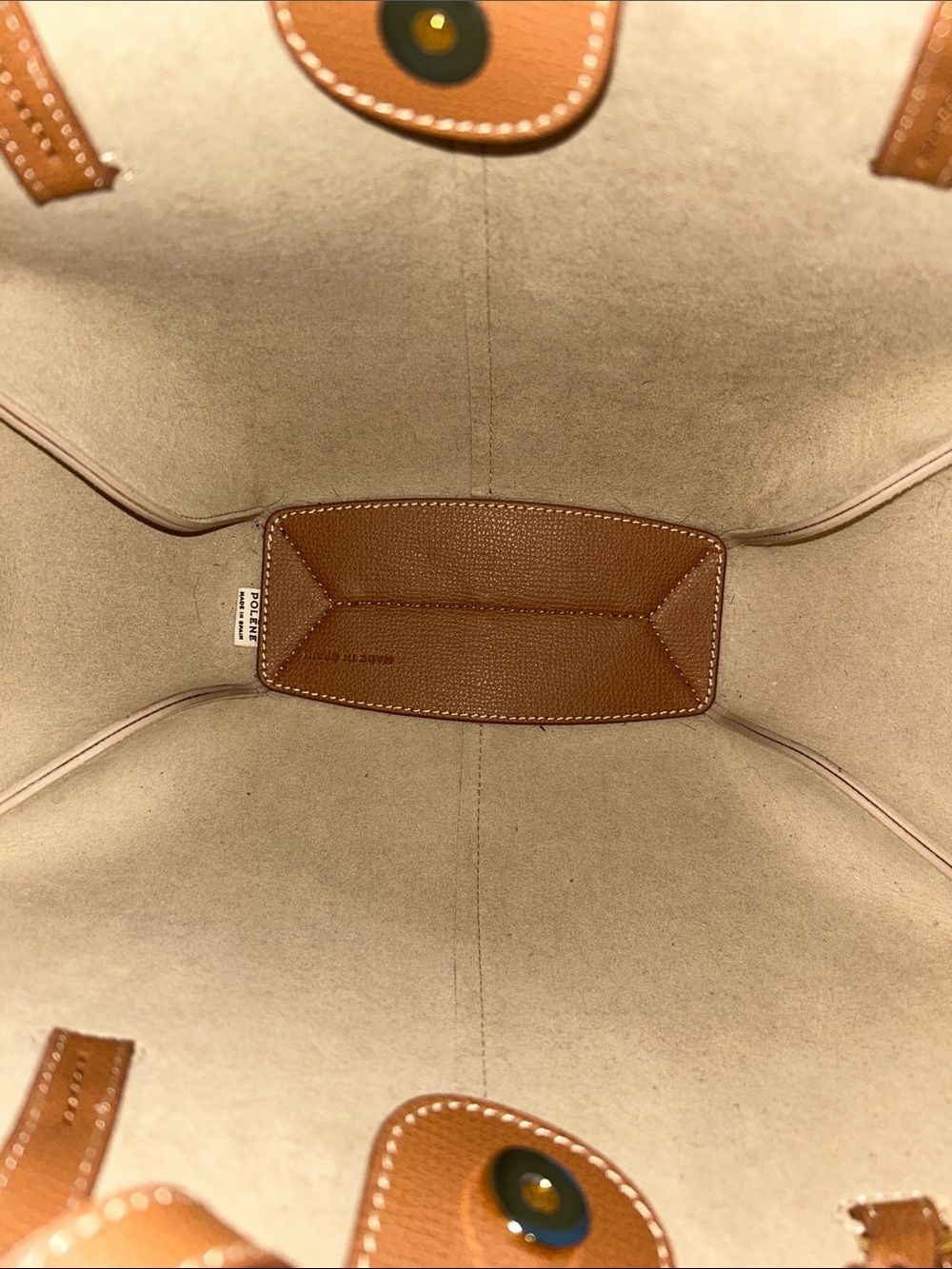 Polène Cyme Mini Textured Leather Tote Bag Camel Brown with Box & Dust Bag - Picture 8 of 10